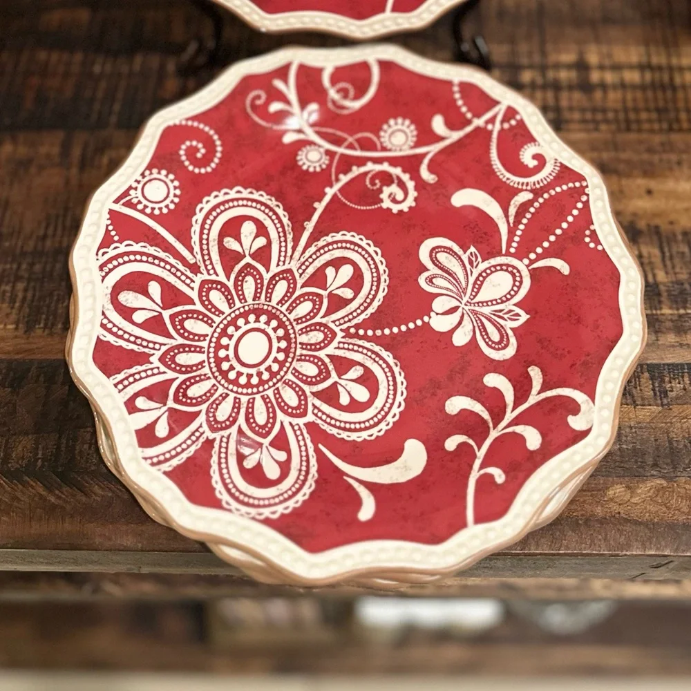 Set of 4 Pier 1 Retired Maribeth 8.5” Stoneware Salad Scalloped Plates